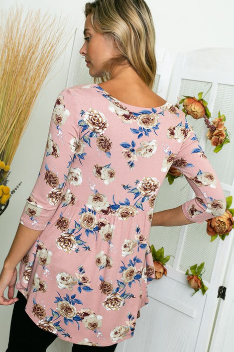 FLORAL PRINT ROUND NECK HIGH LOW BABYDOLL TOP