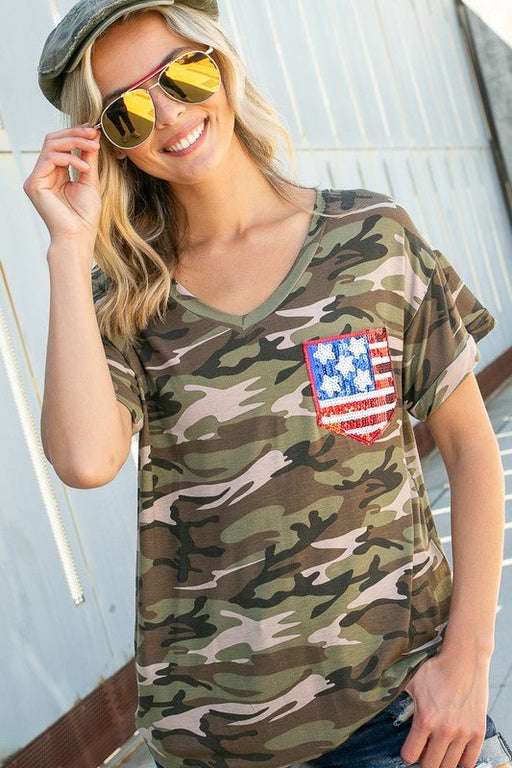 4TH OF JULY SEQUINCE POCKET TOP - E2G World
