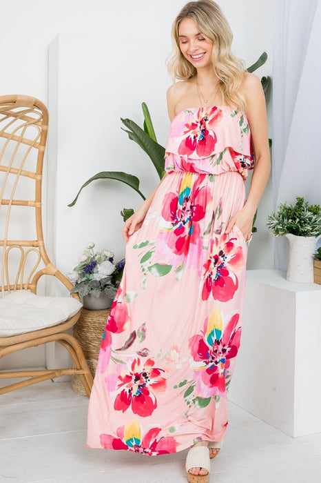 FLORAL OFFSHOULDER MAXI DRESS