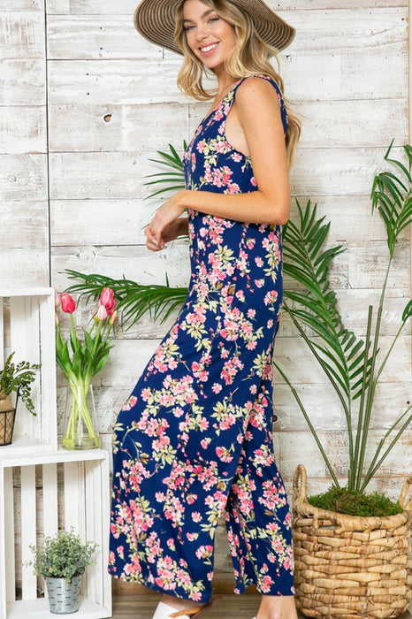 Floral Sleeveless Wide Leg Jumpsuit