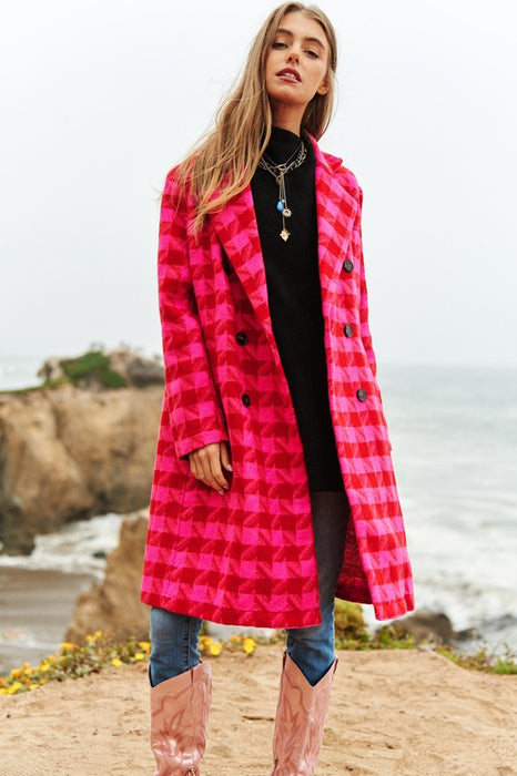 Textured Knit Tweed Double Button Coat Jacket