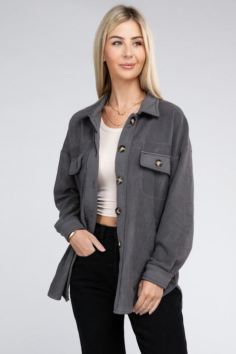 Grey Textured Button Up Shacket