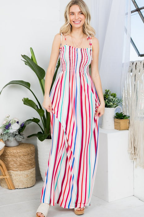 STRIPE SMOCKED MAXI DRESS