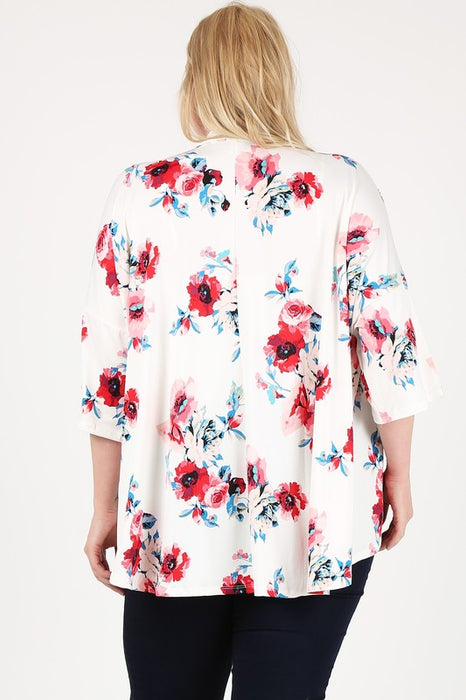 Plus Size Floral Short Sleeve Cardigan