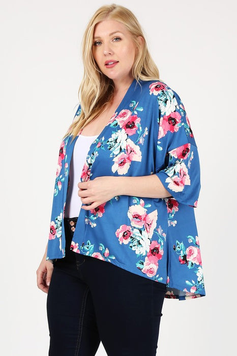 Plus Size Floral Short Sleeve Cardigan