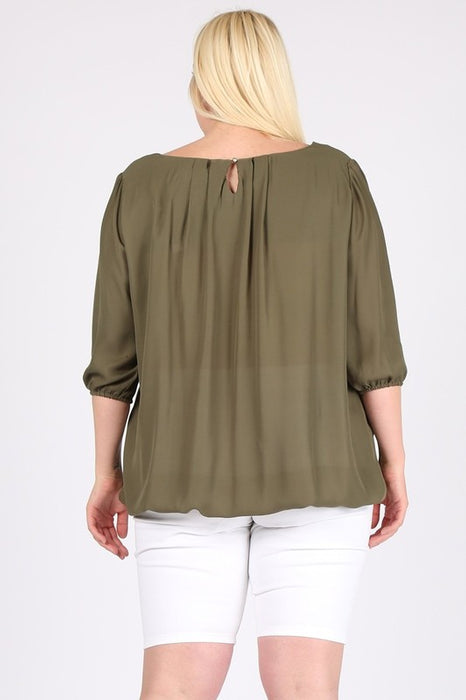 Plus Size Ruffle Round Neck TOP