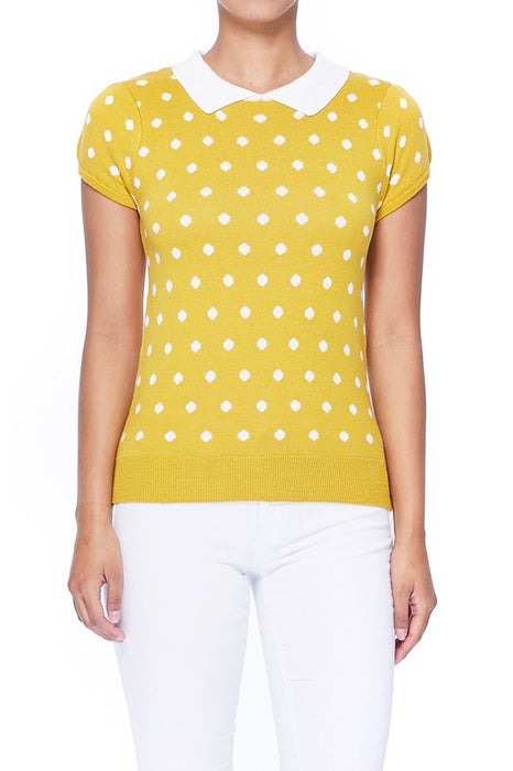 Puffed Cap Sleeve Polka Dot Jacquard Sweater