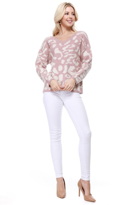 Leopard Pattern Jacquard Sweater Pull Over Top