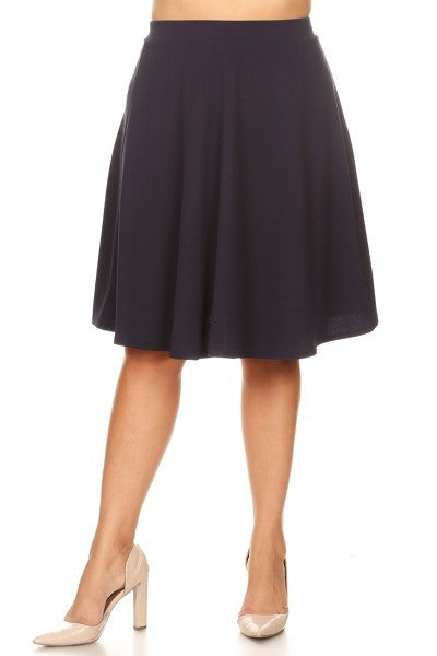 Solid high waisted A-line knee length skirt