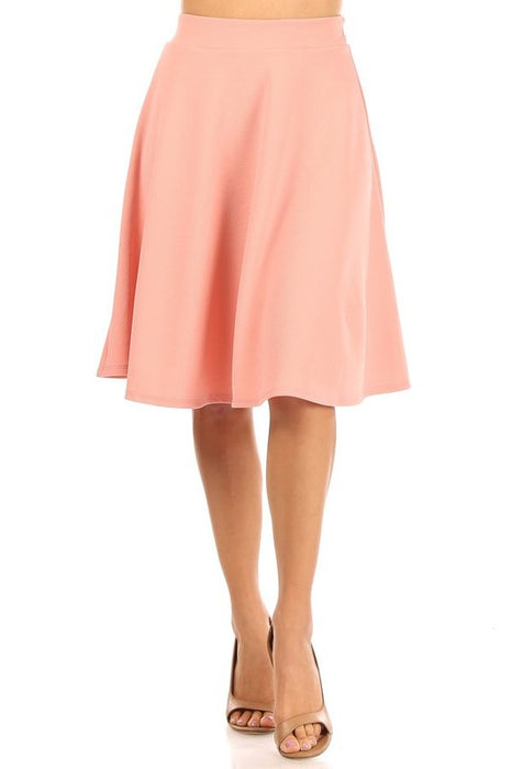 Solid high waisted A-line knee length skirt