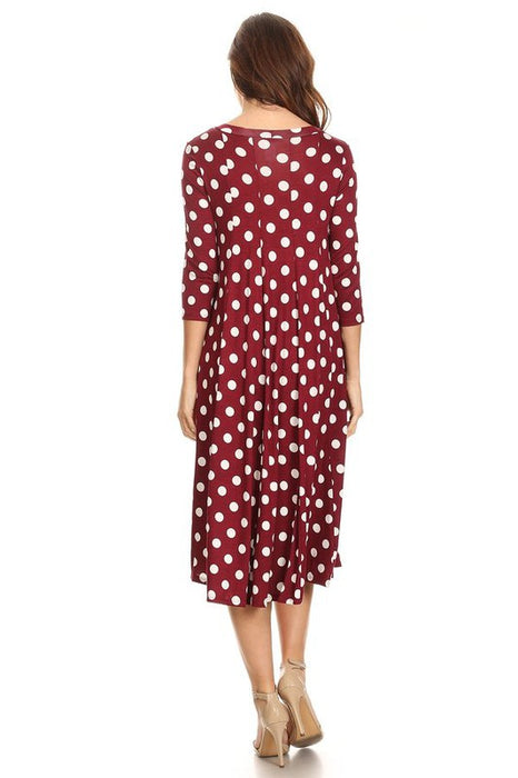 Paneled polka dot a-line midi dress