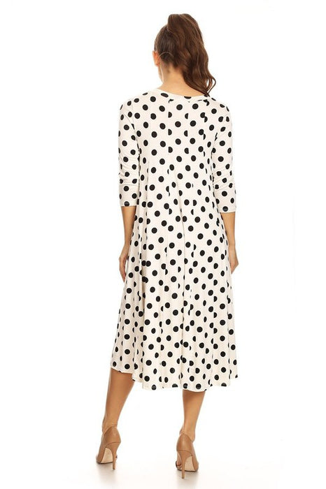 Paneled polka dot a-line midi dress