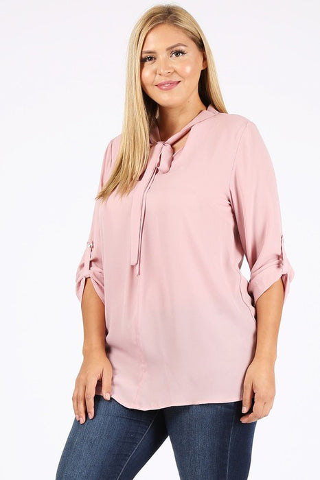 Plus Size Tie V-Neck Top