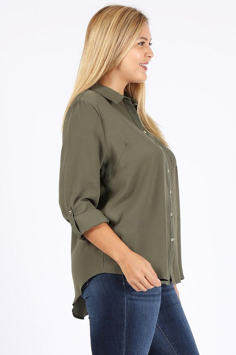 PLUS SIZE KOSHIBO ROLL UP SLEEVE TOP