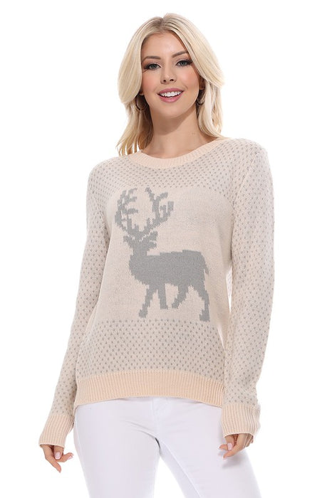 Deer Jacquard Christmas Pullover Sweater