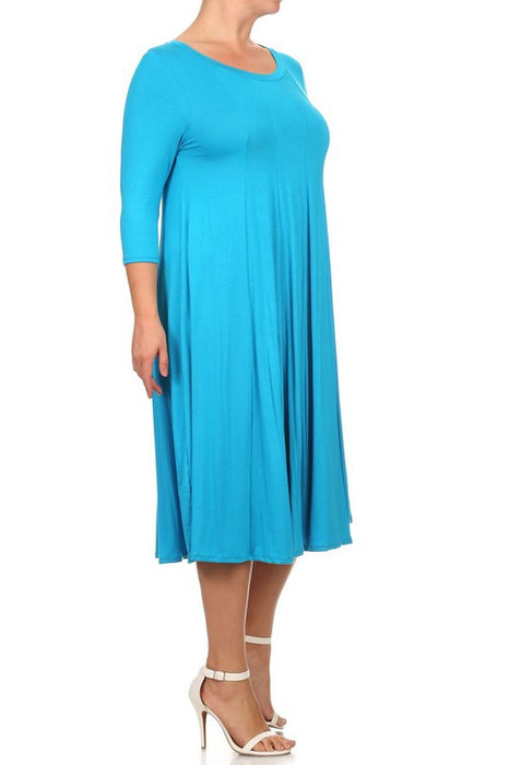 Solid, 3/4 sleeve midi dress