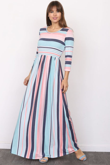 Quarter Sleeve Stripe Maxi Dress