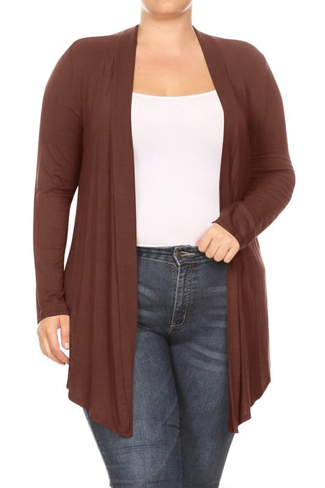 Solid open fron, long sleeve cardigan draped front