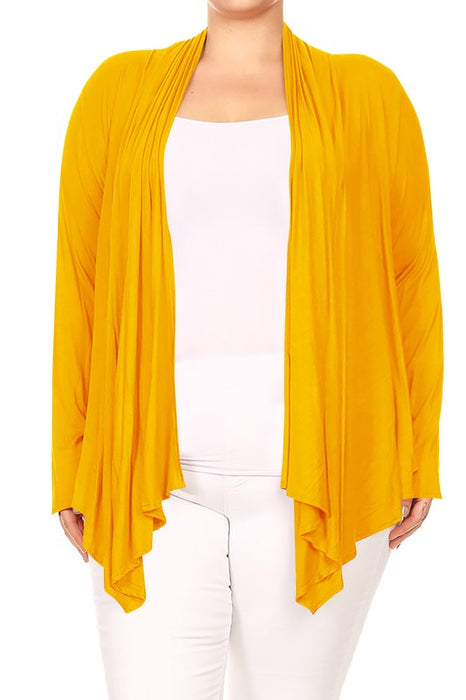 Plus size Open front draped Long sleeves cardigan