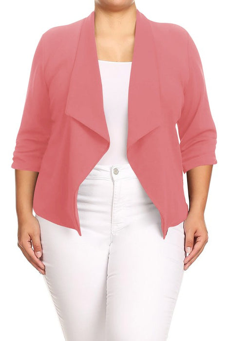 Plus size Solid waist length jacket in a loose fit