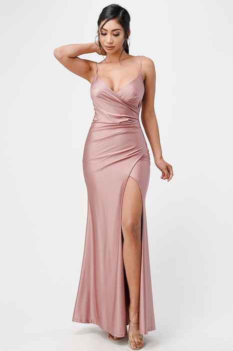 Tara side pleat overlap gown with side opening