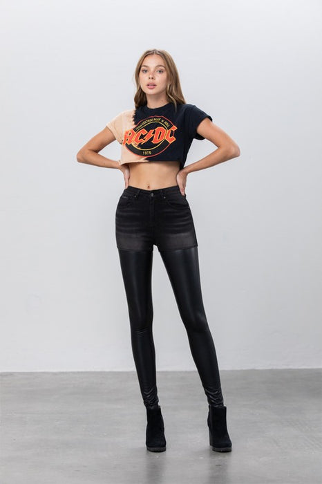 High Rise Leather Denim Skinny Pants