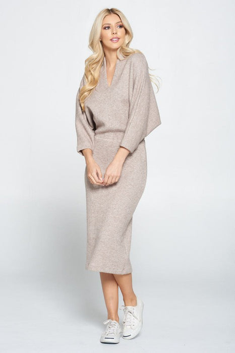 Sweater Knit Dolman Sleeve Midi Dress