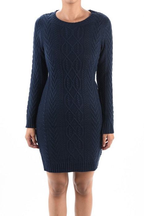 Feminine Cable Knit Long Sleeve Sweater Dress