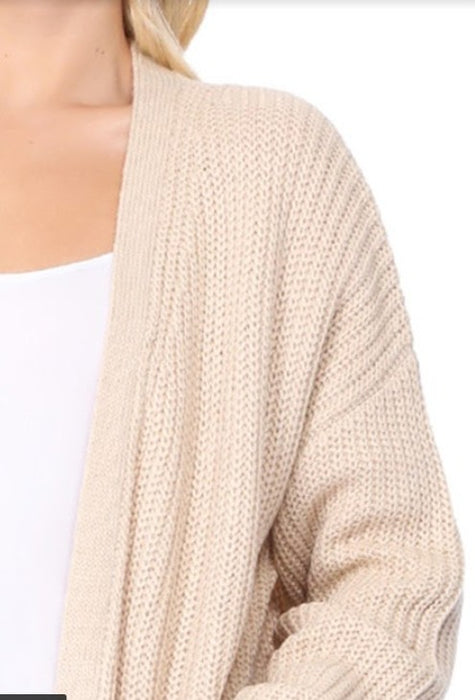 Chunky Waffle Knit Open Front Sweater Cardigan