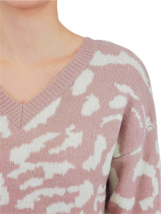 Leopard Pattern Jacquard Sweater Pull Over Top