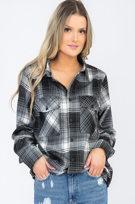 Womens Long Sleeve Checkered Boyfriend Flannel