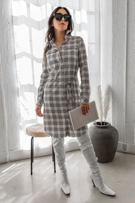 Rodeo Plaid Print Button Shirt Midi Dress