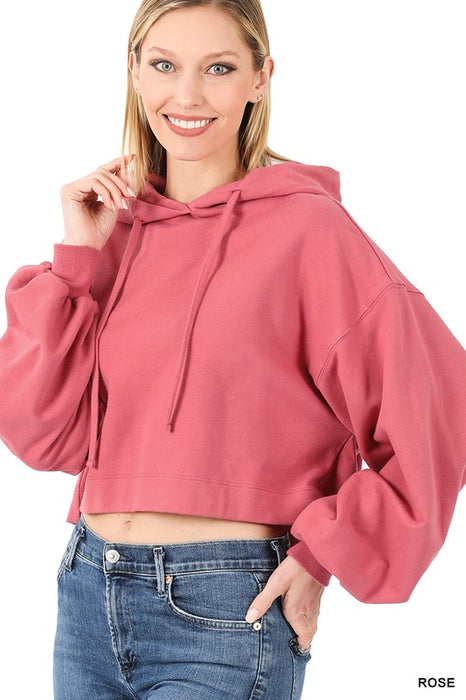 FRENCH TERRY DROP SHOULDER CROPPED HOODIE