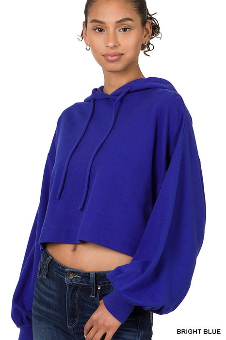 FRENCH TERRY DROP SHOULDER CROPPED HOODIE
