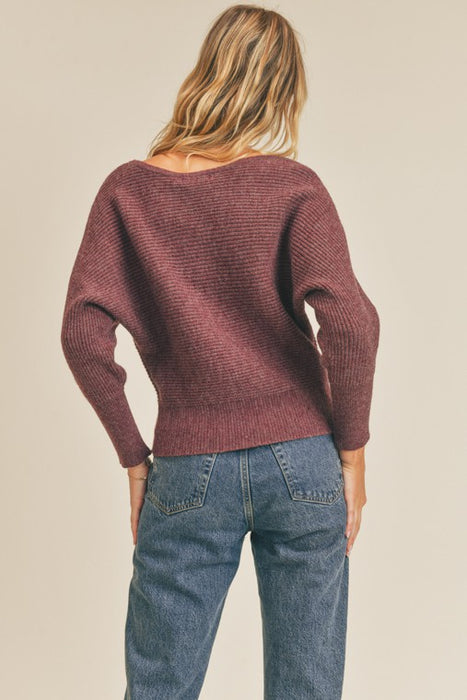 Ribbed Knit Dolman Sleeve Sweater