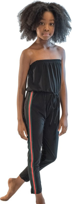 JUNIORS BLACK STRIPE SIDE JUMPSUIT