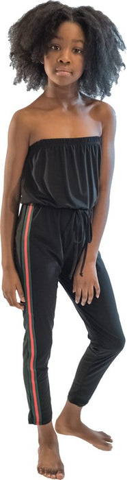 JUNIORS BLACK STRIPE SIDE JUMPSUIT