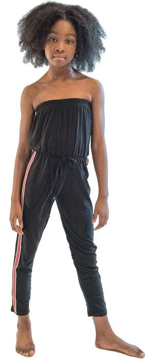 JUNIORS BLACK STRIPE SIDE JUMPSUIT