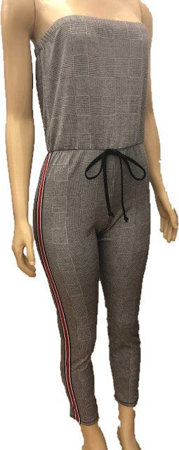 JUNIOR PLAID STRIPE SIDE JUMPSUIT