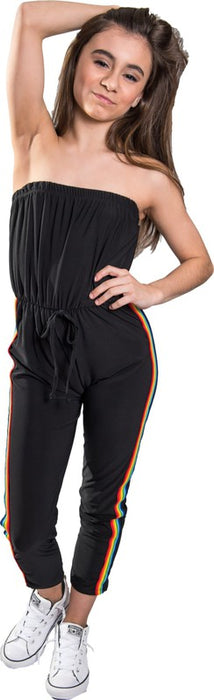 JUNIORS RAINBOW STRIPE SIDE JUMPSUIT