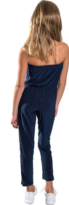 JUNIORS NAVY STRIPE SIDE JUMPSUIT