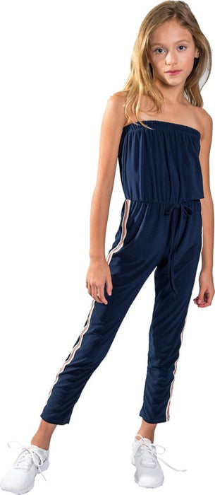 JUNIORS NAVY STRIPE SIDE JUMPSUIT