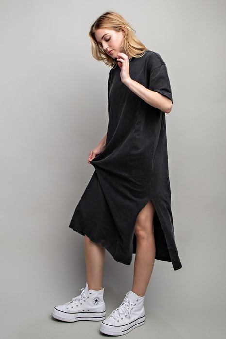 VENTED HEAVY COTTON WASHED DRESS