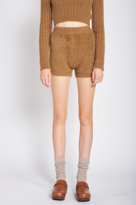 HIGH WASITED FUZZY MINI SHORTS