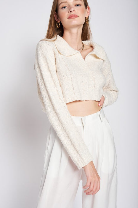 LONG SLEEVE COLLARED CROP TOP