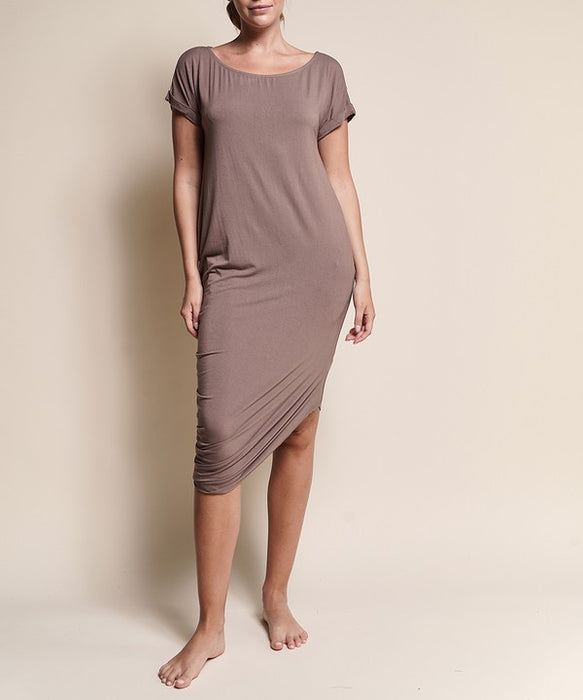 BAMBOO ASYMMETRIC DOLMAN DRESS WITH POCKETS