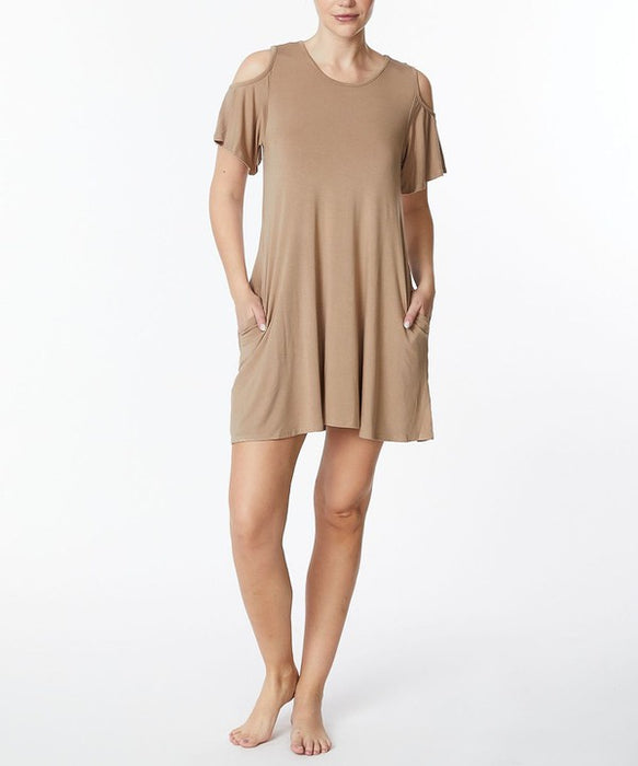 BAMBOO COLD SHOULDER FLARE DRESS