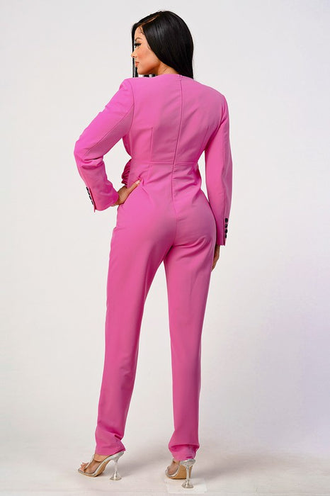 Classic hot pink waist wrap jumpsuit