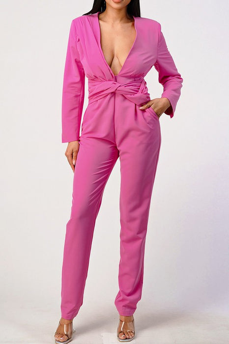 Classic hot pink waist wrap jumpsuit