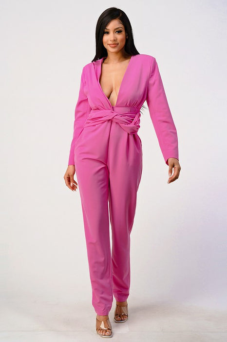 Classic hot pink waist wrap jumpsuit